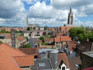 View across the rooftops of Bruges from the roof of the Half Moon Brewery.