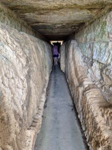 The Aqueduct above the third tier of arches of the Pont du Gard showing the build up of calcium carbonate deposits on the walls. The aqueduct formerly carried an estimated 40,000 cum of water a day over an average gradient of 1cm in 182.4m.