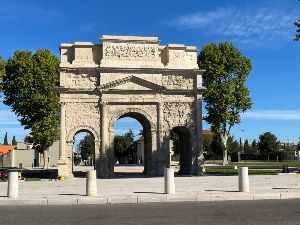 Arc de Triomphe in Orange. There is debate about the date of construction but it is generally accepted that the arch was built during the reign of Caesar Augustus 27BCE - 14CE