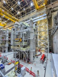 ITER Tokamak Assembly Building. View showing one of two jigs for supporting upright the Toroidal Field Coils for fitting-out prior to lifting into the Tokamak.