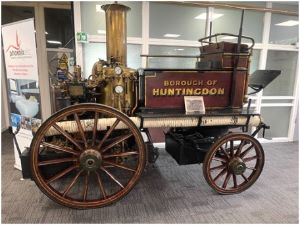 Horse-drawn fire engine and pump (circa 1871) exhibited at the Fire Service College.