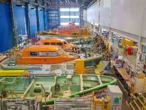 RNLI build production line for the Shannon Class all weather lifeboat (six vessels built per year).