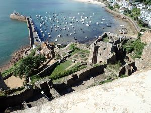 Mont Orgueil Castle, on the east coast of Jersey overlooking Gorey Harbour. Built 1204-1450.