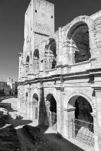 The Roman Amphithéâtre, Arles built in 90CE, held over 20,000 spectators of chariot races and bloody hand-to-hand battles. 136m x 109m featuring 120 arches. The square tower jutting out on top is a medieval add-on.