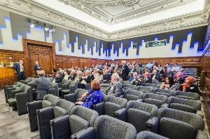 IESF Members and Guests ask questions after the lecture on the Key Outcomes of the Grenfell Tower Inquiry, given by Professor José Torero in The Telford Lecture Theatre at The Institution of Civil Engineers.