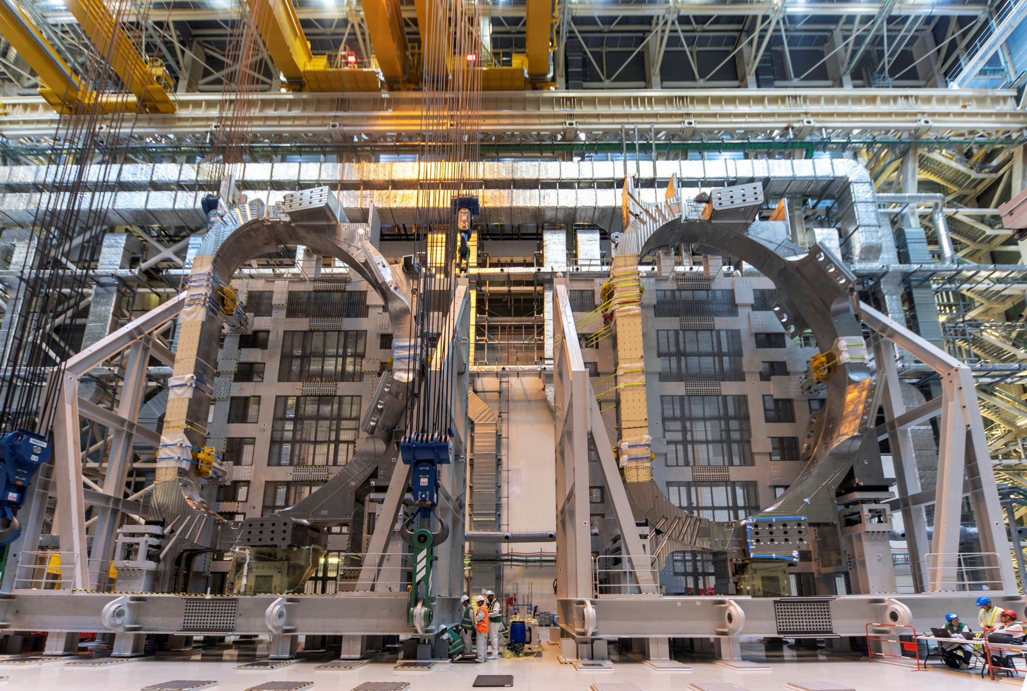 ITER: two 310-tonne toroidal field coils in their pre-installation and fit-out jig