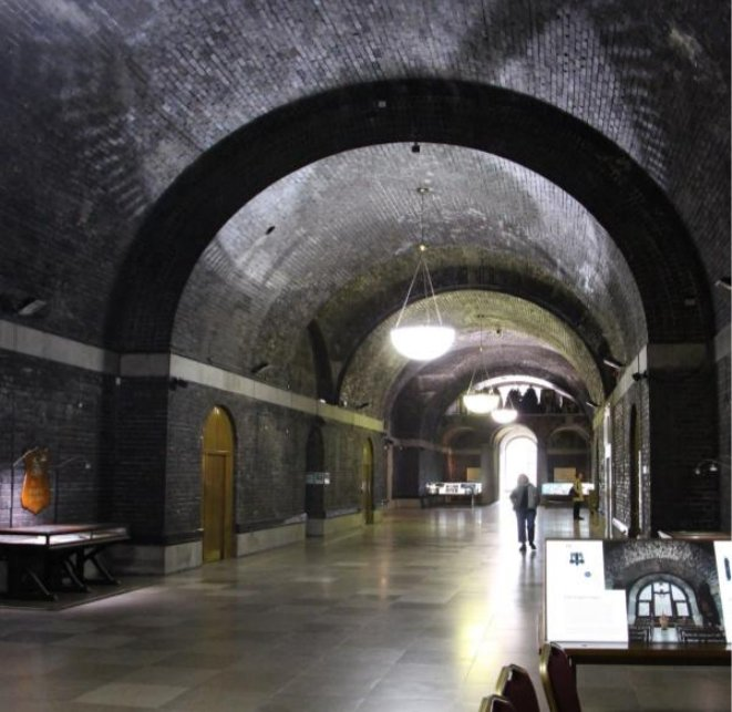 Brick vaulted corridor in the Lutyens Crypt of Liverpool Metropolitan Cathedral