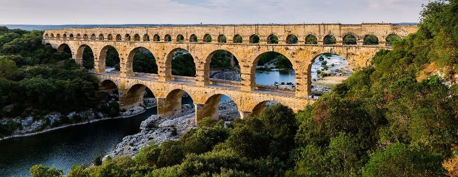 The Roman Pont du Gard aqueduct over the River Gardon
